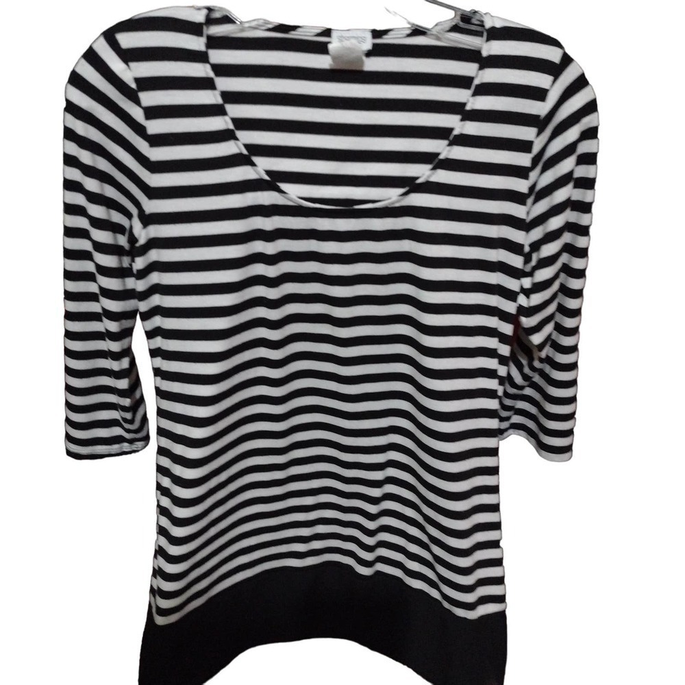Black White Stopped Tunic Top 3/4 sleeve size Medium Charming Charlie's Cotton